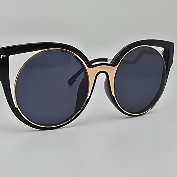 Prive Revaux The Feminist Black Gold Frame Grey Lens Round Cat Eye Sunglasses main image 9